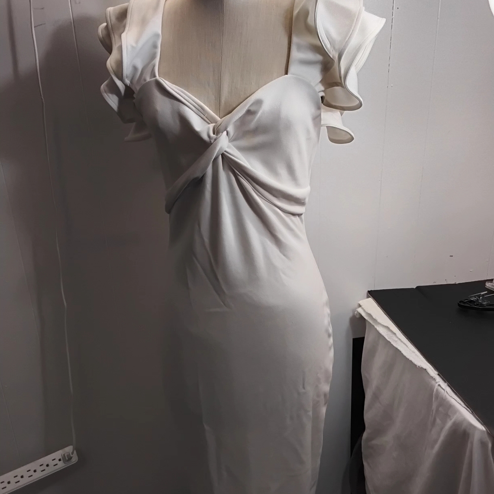 Fashion Nova White Midi Dress with Ruffle Sleeves